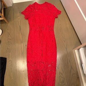 Alexie Vibrant Red Lace Midi Dress